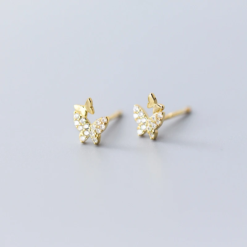 

Modian Sterling Silver 925 Gold Color Dancing Butterfly Stud Earrings for Women Noble Small Insect Ear Pin Fine Jewelry Brincos