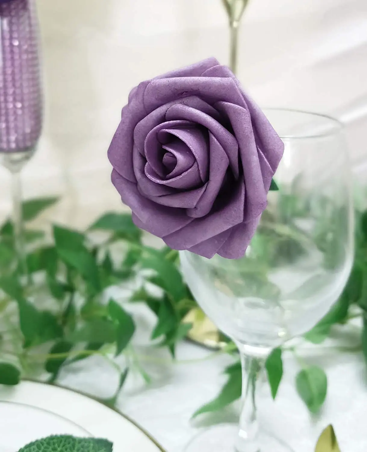 Mefier Home Artificial Flowers 25PCS Real Looking Ombre Colors Purple Fake Roses with Stem for DIY Wedding Party Home Decoration