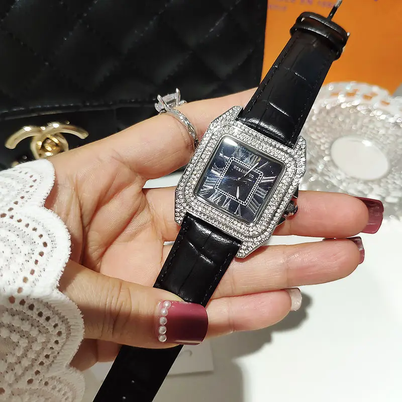 Square Crystal Women Watches Quartz Fashion Top Brand Luxury Starry Ladies Watch With Rhinestone Original Wristwatch For Women