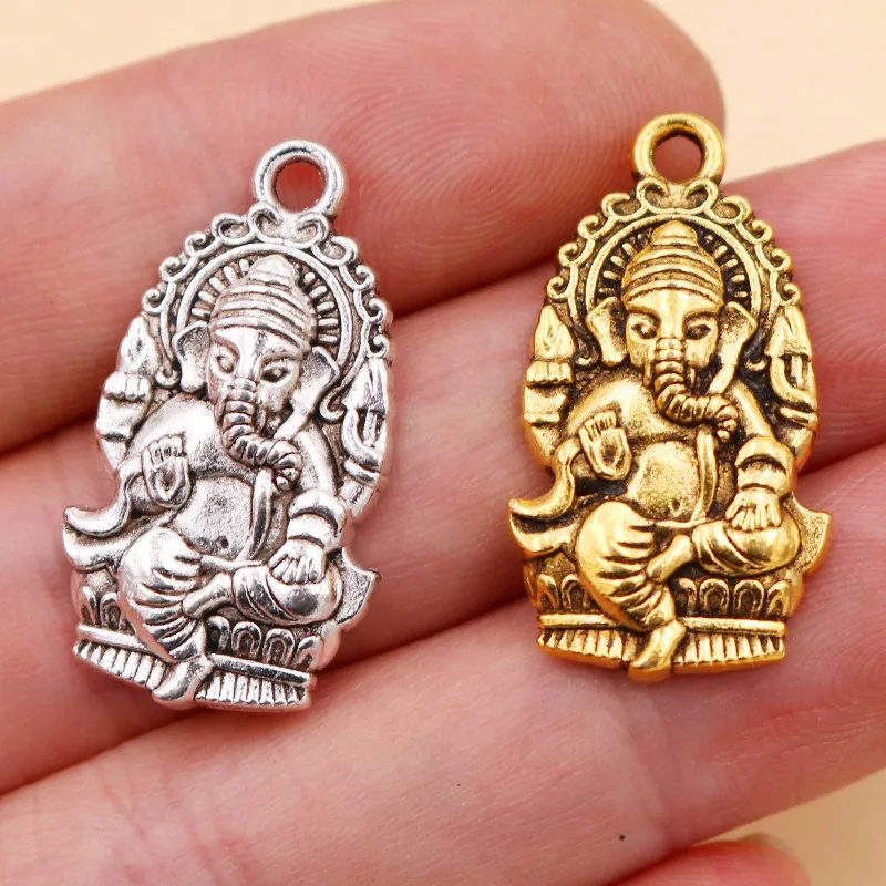 6pcs Silver Color / Gold 3D Elephant Buddha Ganesha Lucky Pendants DIY Charms Bracelet Necklace Jewelry Crafts Metal Accessories