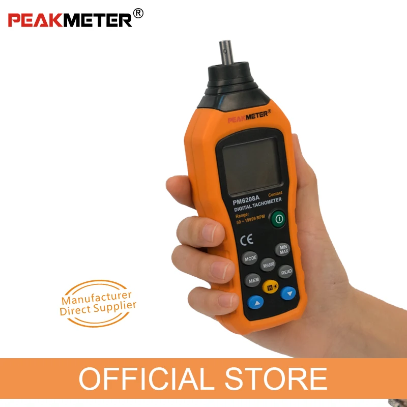 PEAKMETER MS6208A MS6208B High pressional Contact/Non-Contact Digital Tachometer rpm Speed Meter 50~19999RPM Gauge & black Bag