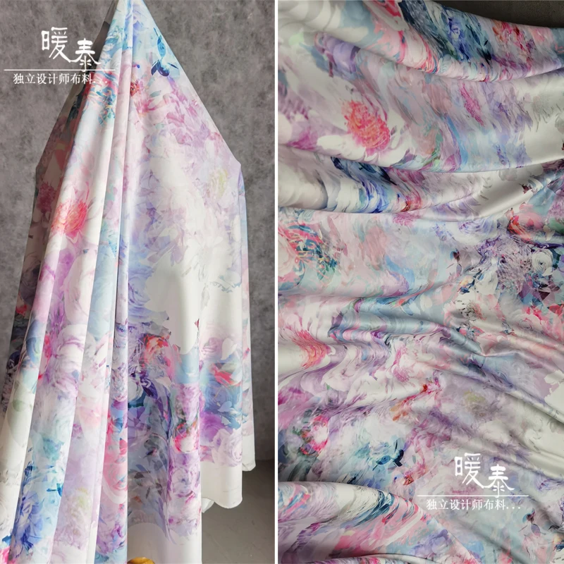 

Micro Elastic Printed Air Layer Fabric Mass of Flower DIY SILHOUETTE Coat Cheongsam Skirts Dress Clothes Designer Fabric