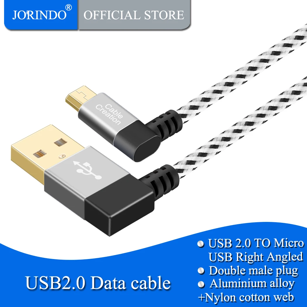 JORINDO  90 Degree USB 2.0 A to Micro USB B Cable, Double Angle-Dual Angled Short Micro USB Cable with Aluminium Case,Space Gray