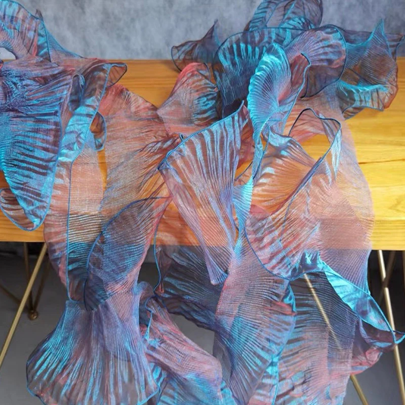 1yard price Blue Gradient Symphony Organza Lace Trim Lotus Leaf Wave Lace Accessories DIY Clothing Skirt Lace Edge 13CM width