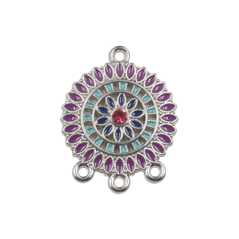 12 Stück Antik-Silber Blumen-Verbinder Schmuckanhänger Drei-Loch-Ohrring-Fassung Charms DIY Ohrring-Verbinder – Detail 2