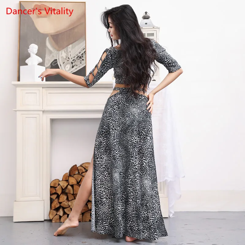 Belly Dance Suit Leopard Print Top Half Sleeve Long Skirt Practice Clothes Set Woman Elegant Performance Training Clothing