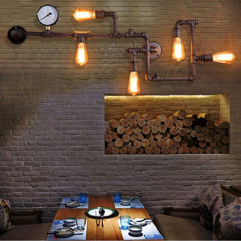 Nordic vintage pipe wall lamp Industrial decorative steam punk lamp for Foyer Bar Coffee Dining room Home loft wall light