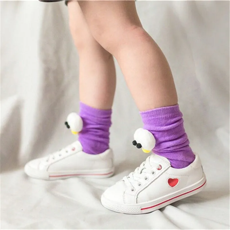 Baby Boys Girls Cotton Socks Children Lovely Cartoon 3D Big Eyes Infant Pure Color Long  Socks Spring Autumn Kids Sock