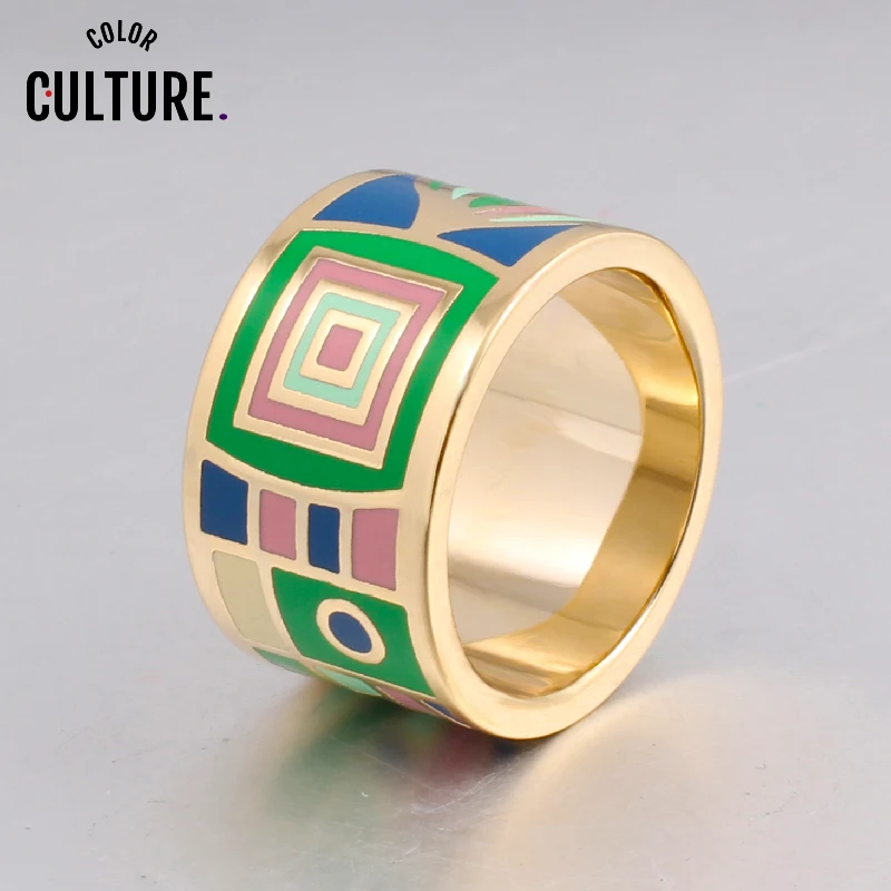 Color Culture Women Gold Jewelry Colorful  Geometric Design Stainless Steel Scarf Rings Trendy  Birthday Gift