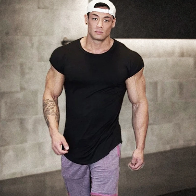 Summer Gym Clothing Cotton Bodybuilding T shirts Muscle Mens Small Sleeves Tops Tees Fitness Sports Tshirt Men Casual T-shirt