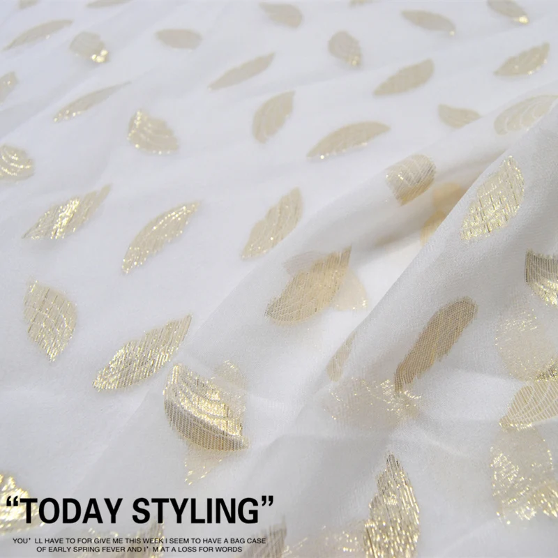 Shiny Fashion Summer Spring SIilk Lurex Fabric Metallic Gold Wing Patterns White for Women Shawl Shirt Dresses