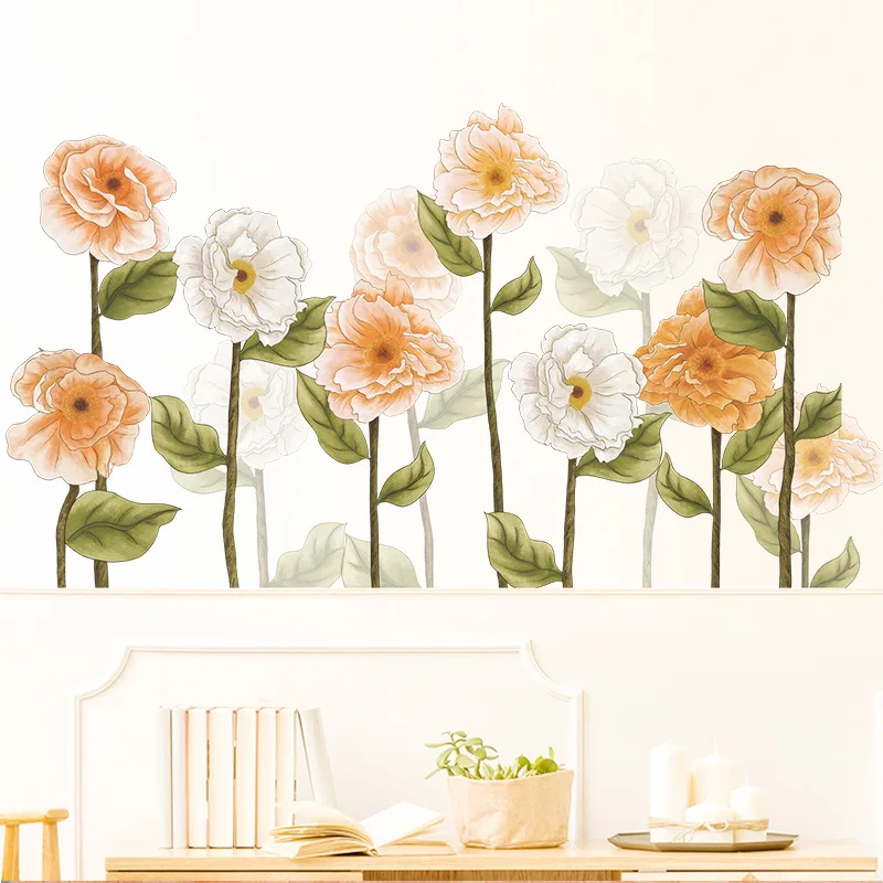 Pastoral Style Beautiful Flowers Wall Sticker Living Room Bedroom Decor Mural Home Decoration Beautify Removable Plant Wallpaper