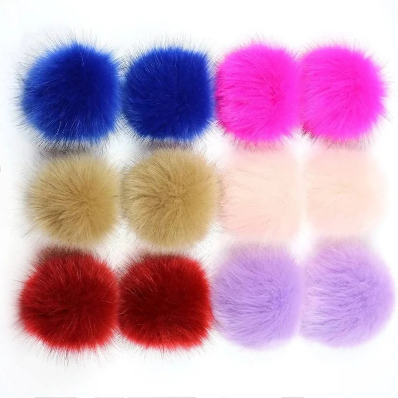 Faux pompon en fourrure de renard avec élastique, fausse boule de poils, accessoires de chapeau, vêtements de bricolage, 8cm, 12/14 pièces