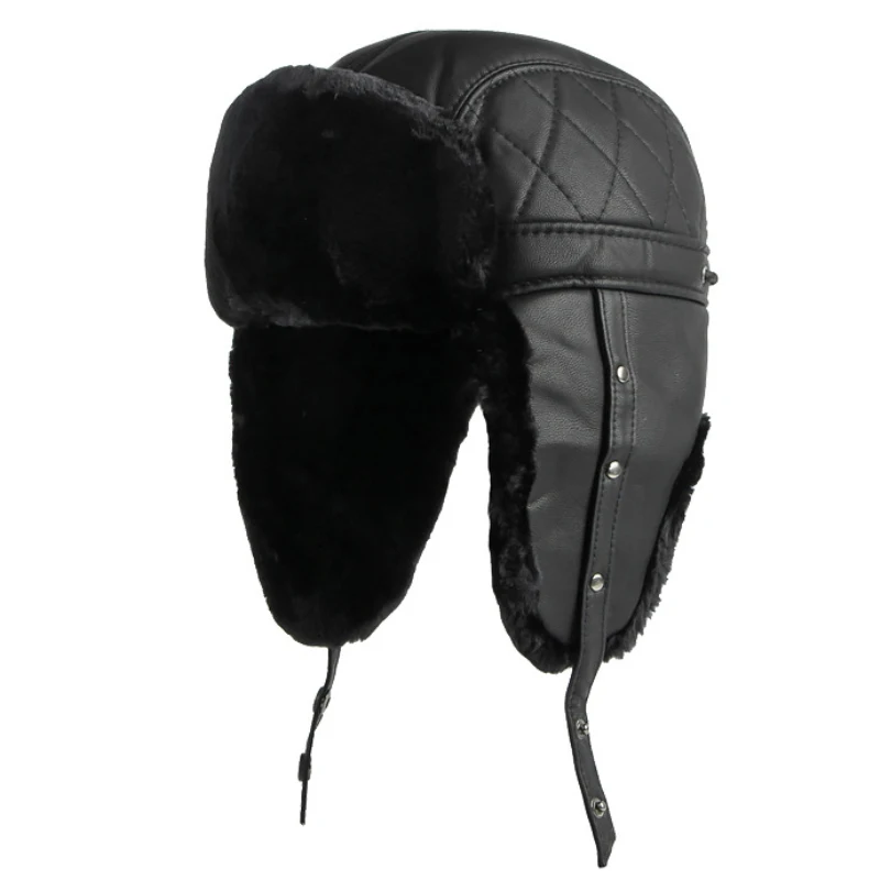 Ht4002 novo couro do plutônio chapéu russo grosso quente dos homens à prova de vento chapéu de inverno masculino à prova dwaterproof água esqui trapper earflap boné russo bombardeiro hat