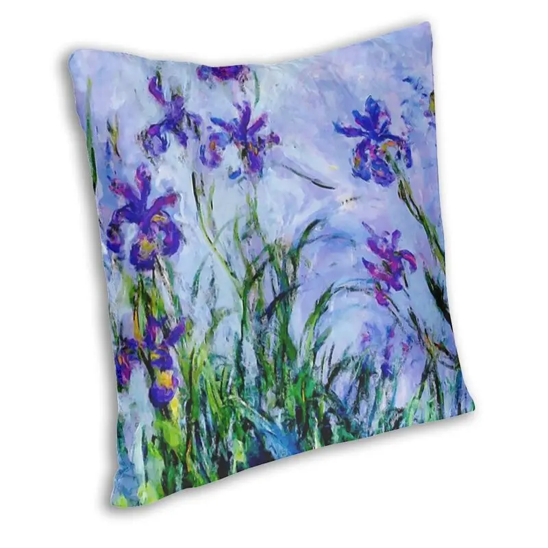 Claude Monet Lilac Irises Cushion Cover Two Side Printing Famous Oil Painting Throw Pillow Case for Sofa Pillowcase Decoration