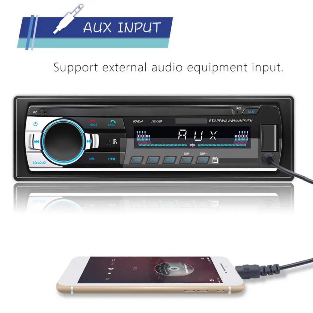 50% Hot Sales JSD 520 Long Type Car MP3 Bluetooth U Disk Reading CD/DVD Radio for Vehicles