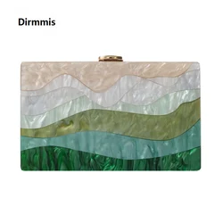 New Trendy Bags Fashion Women Handbags Green Beige Striped Acrylic Luxury Party Evening Bag Woman Casual Cute Box Clutch Purse