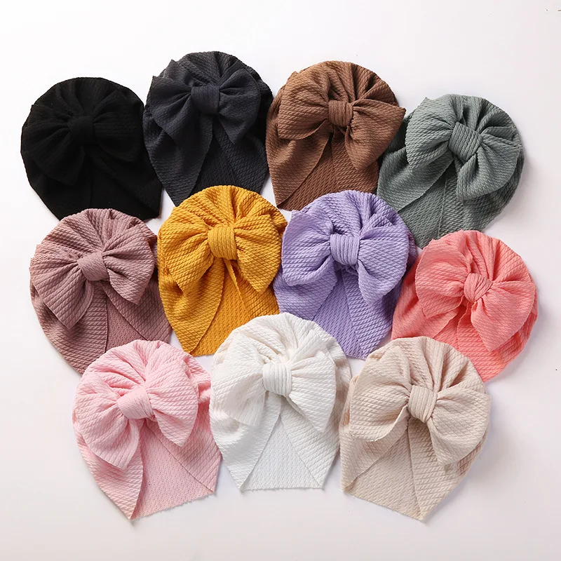 

22 Pcs/Lot Knot Bow Sweater Baby Turbans, Waffle Fabric Turban Beanie Hat, Infant Headwrap Newborn Stretchy Hat Baby Shower Gift