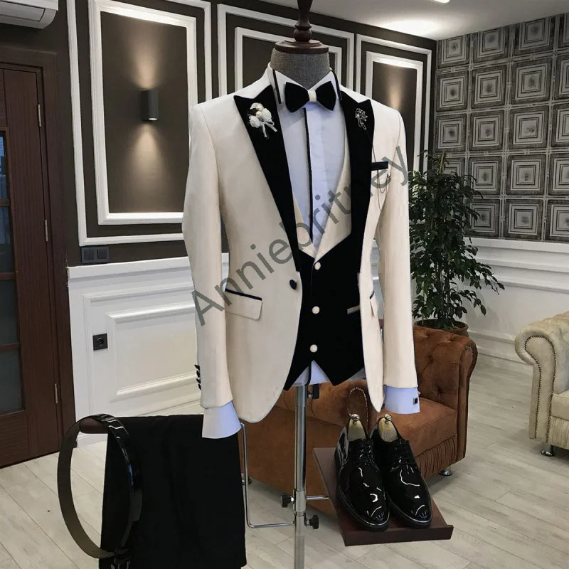 (Jacket+Pants+Vest) Fashion Design New Year Party Dinner Men Suit 3 Piece Wedding Tuxudos Formal Prom Suit Party Evening Blazer