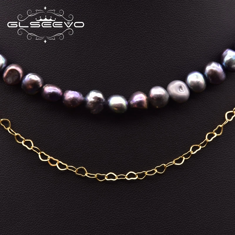 GLSEEVO Pure Natural Freshwater Baroque Pearl Necklace Handmade Black Pearl Female Necklace Wedding Party Jewelry Gift GN0292A