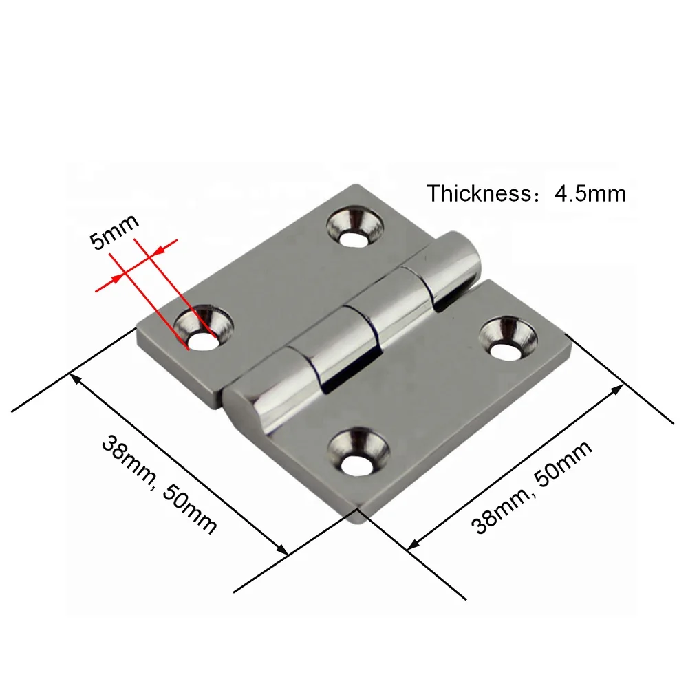 2PCS Hinge With 4 Holes 316 Stainless Steel Butt 38mm 50mm Mirror Polish Heavy Duty Marine Boat Hardware