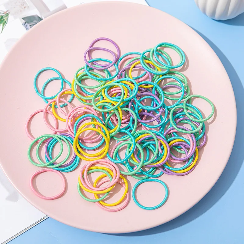 100PCS 3CM Small Elastic Hair Bands Girls Kids Colorful Rubber Bands Scrunchies Macaron Candy Elastic Hair Ties Hair Accessories