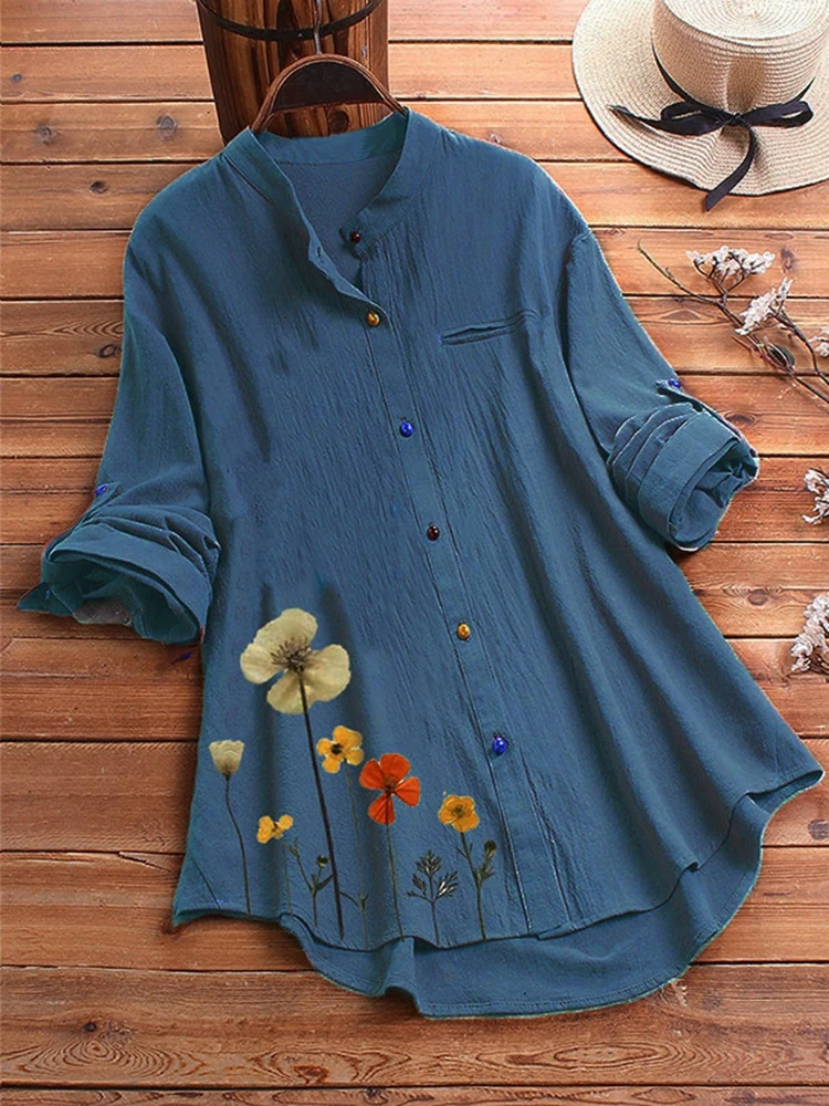 Camicia da donna con colletto alla coreana a maniche lunghe, camicia Casual allentata, bottone colorato, taglia grande, nuova, moda, 4XL,-7XL