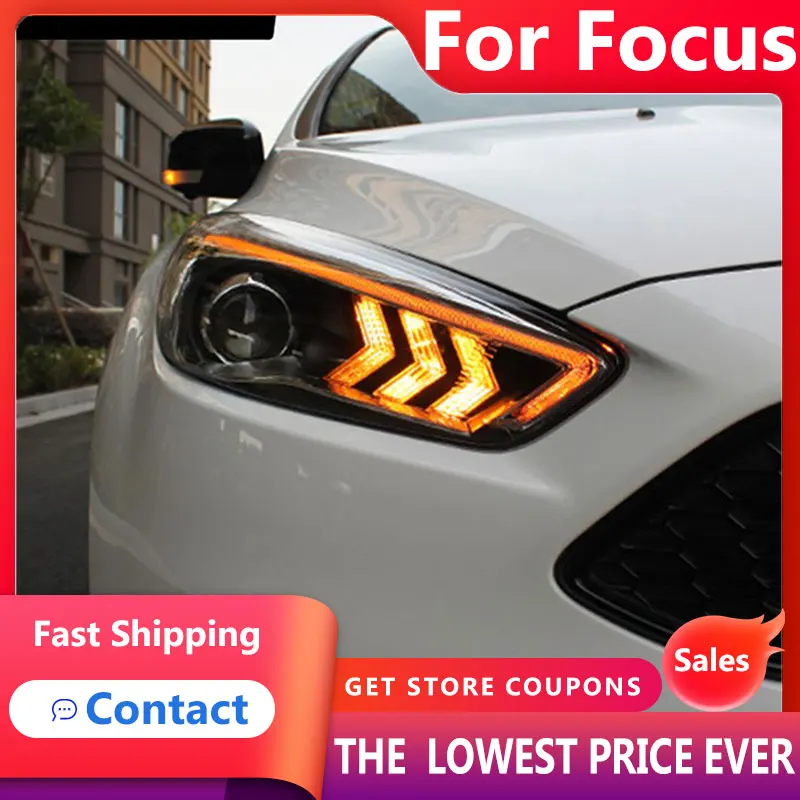 HANA  for Ford Focus Headlight 2015-2017 New Focus LED DRL D2H Hid Head Lamp Angel Eye Bi Xenon Beam Accessories