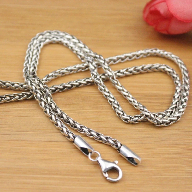 

New Fine Pure S925 Sterling Silver Chain Women Men 3mm Hollow Wheat Link Necklace 55cm 16-17g 22inch