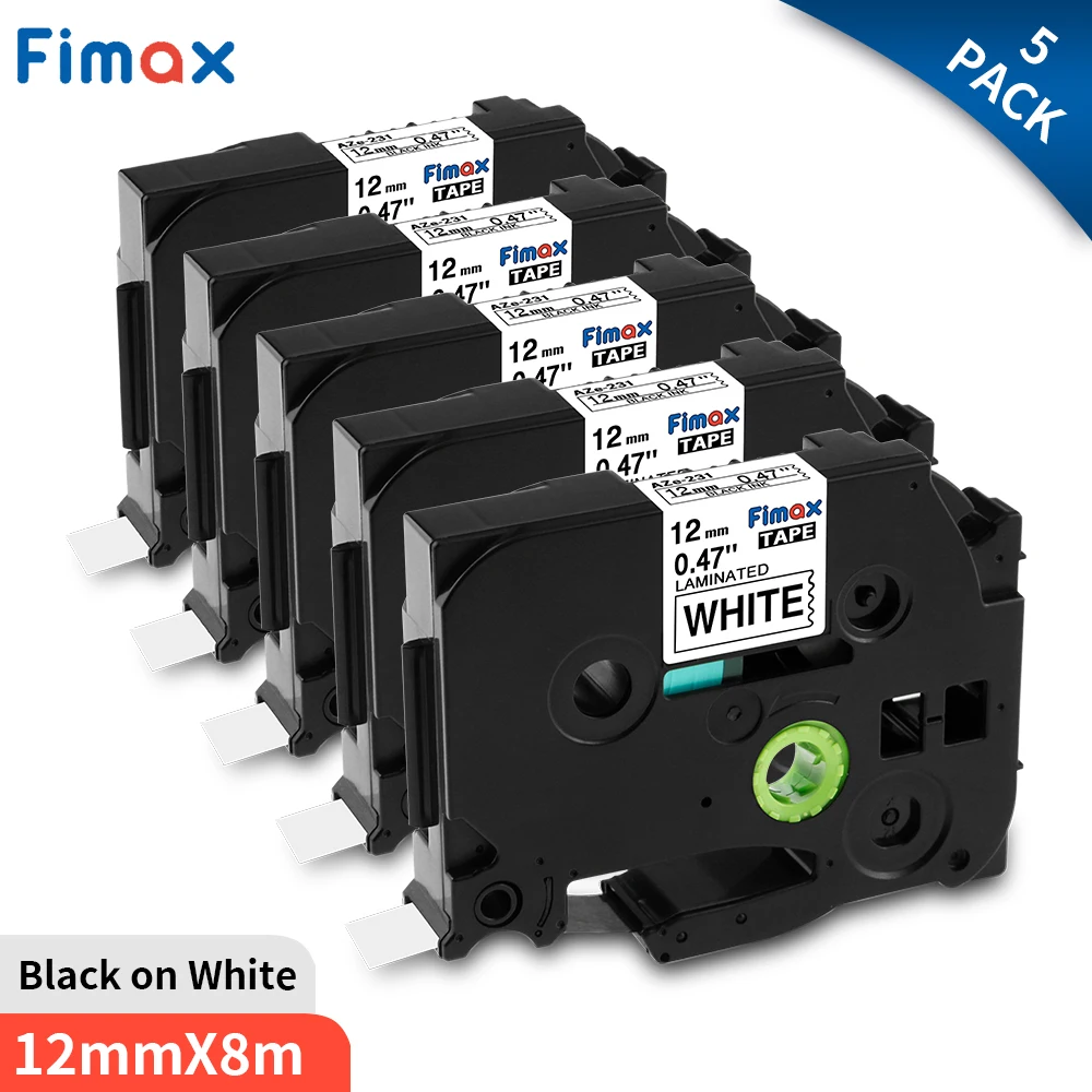 Fimax 5 Pcs Compatible for Brother Tze-231 Tze231 Tz231 P touch Label Printer Black on White Printer Ribbons P Touch Label Maker