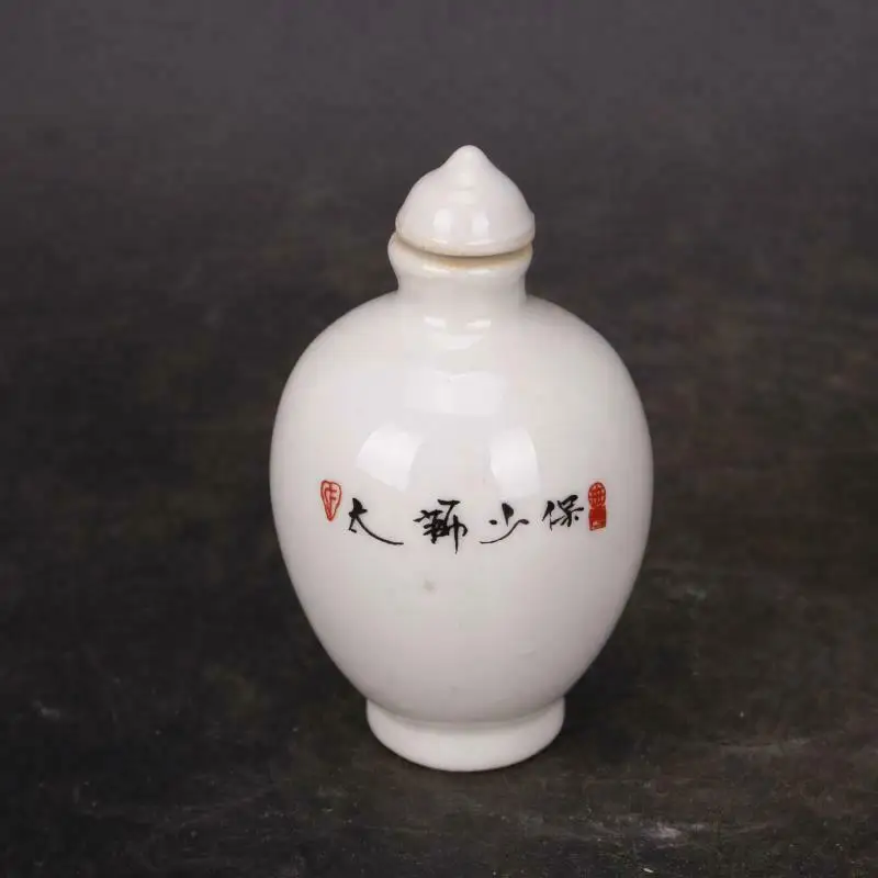 Chinese Famille Rose Porcelain Lion Design Snuff Bottle 3.35 inch