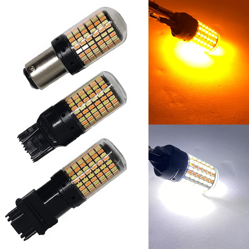 1PCS Signal Lamp P21w Led 7443 3157 Bulb 168smd Canbus brake light 1157 Led Bay15d P21/5w white amber dual color Light 12V