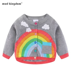 Mudkingdom Toddler Girl Boy Cardigan Sweater Lightweight Rainbow Clouds Knit Outerwear for Kids Clothes Cotton Spring Autumn