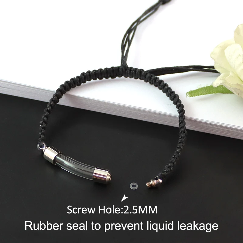 2PCS 6MM Curve Tube Screw Cap Premade Cotton Bracelet Rice Vial Wishing Bracelets Urn Keepsake Jewelry For Friend Gift