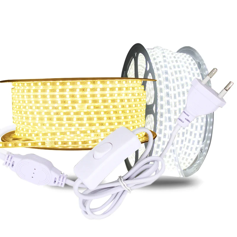 Tira de luces LED Flexible SMD 5050, 220 V de ca, 60leds/m, cinta LED 5050, resistente al agua, 220 V, 220 V, 5M, 10M, 20M, 25M