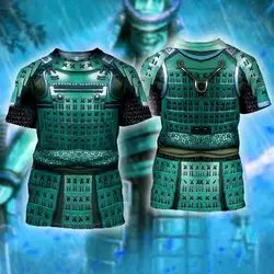 Camiseta pesca estampado 3D armadura roja samurái manga corta unisex