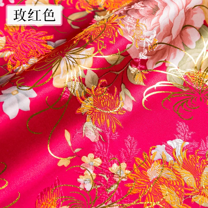 Gold brocade fabrics dark green Imitation silk jacquard pattern designer clothing patchwork sewing cheongsam DIY material