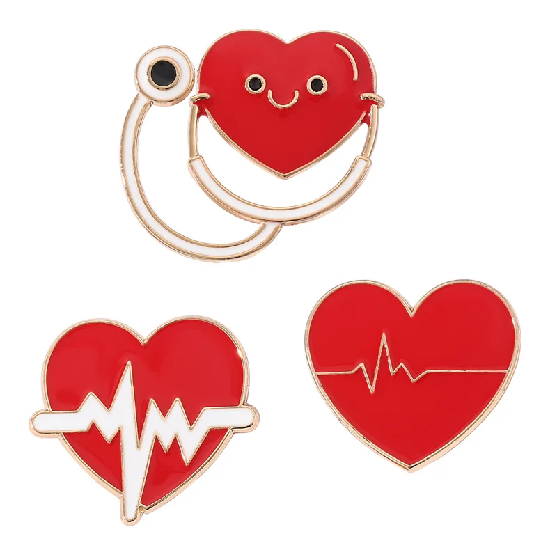 Medical Brooches Nurse Pins Stethoscope Heart Electrocardiogram Enamel Lapel Pin Badge Jewelry Metal Gift for Doctor Bijoux