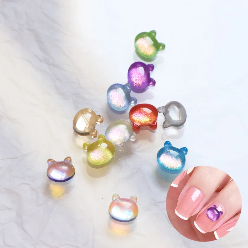 Breloques de fête en verre coloré pour femmes, 10 pièces/ensemble, dessin animé mignon 3D brillant, petits accessoires pour Nail Art, décoration à faire soi-même