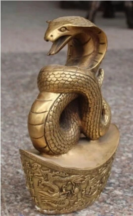 RHS0172 9" Marked Chinese Bronze Wealth Yuanbao Snake Animal Dragon 5 Lu Mammon Statue