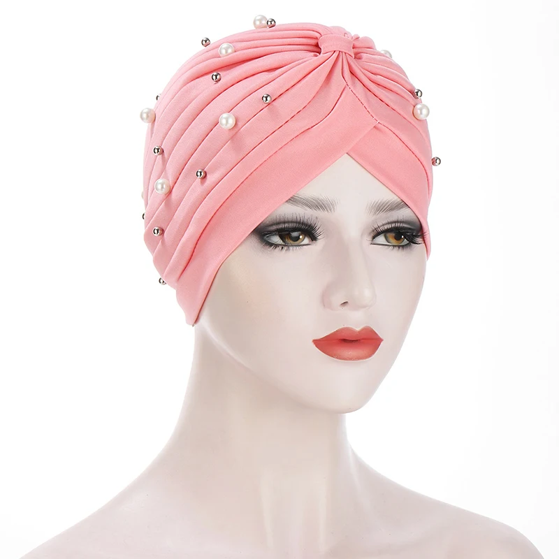 New Fashion solid Color Pearl Muslim Turban Scarf Women Islamic Inner Hijab Caps Arab wrap Head femme musulman turbante mujer