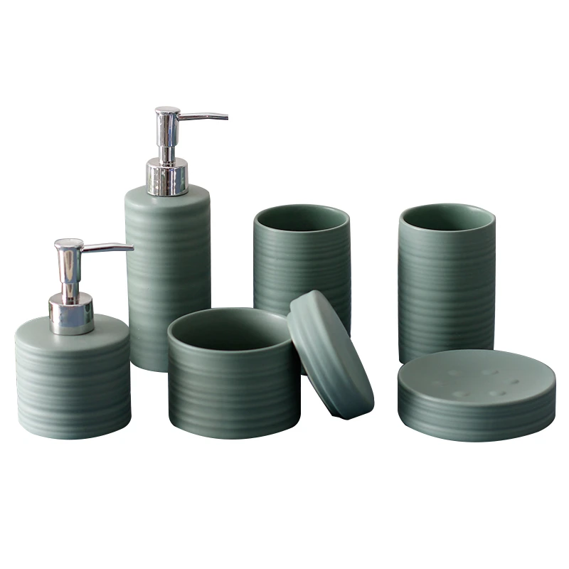 Matte Green Ceramic Bathroom Accessories Set Lotion Bottle/Jewelry Box/Tumbler/Soap Dish Bathroom Organizer for Home Hotel