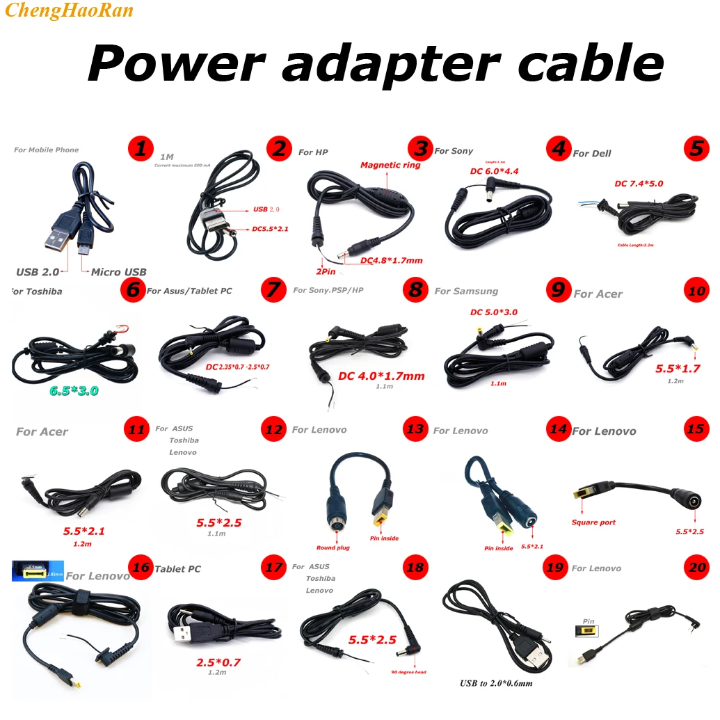 

1x адаптер питания постоянного тока для ноутбука, переходник для зарядного устройства, зарядный кабель для Sony, Samsung, HP, Dell, Toshiba, Asus, Acer, Lenovo 4,8, 1,7...