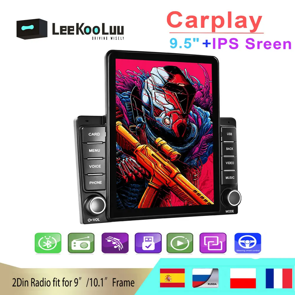 

LeeKooLuu 2 Din Autoradio 9.5" Vertical Touch Screen Car Multimedia Player FM Radio Bluetooth built-in Carplay 2Din Car Stereo