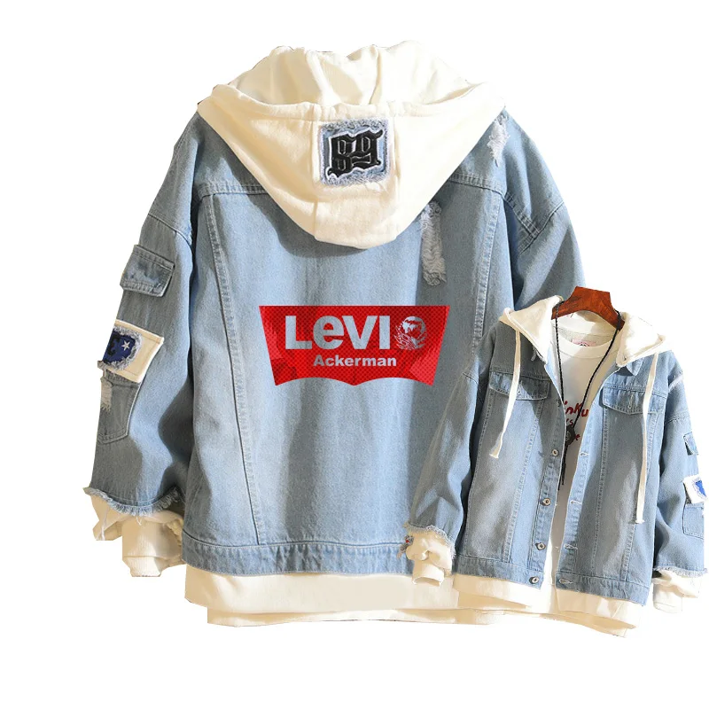 Attack on Titan Women Demin Jacket Levi Cosplay Jean Hoodies Harajuku Windbreaker Unisex Sweatshirt Men Spring Streetwear Tops