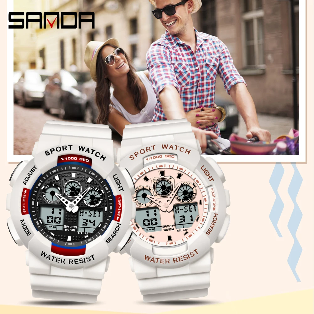 2021 New Sanda Top Brand Men Outdoor Sports Electronic Man Military Watches Ms Waterproof Alarm Dual Display Wristwatch Relogio