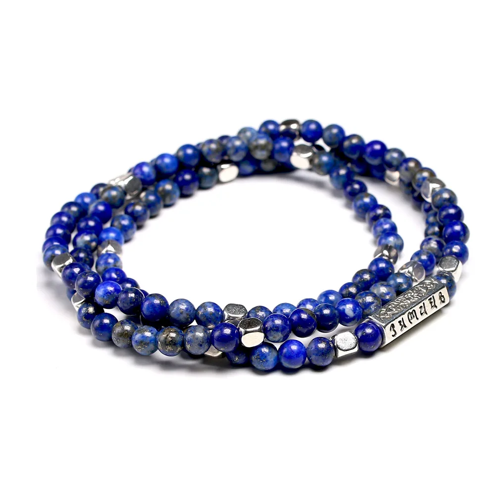 Tibetan OM 108 Mala Bracelets 4mm Pearl Natural Stone Lapis Lazuli Healing Bracelet Beads For Women