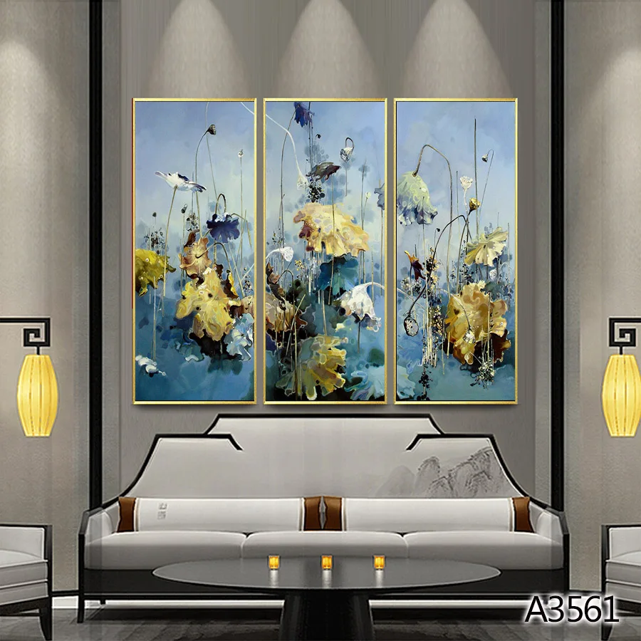 Modern Abstract Oil Painting Print on Canvas 3pcs Chinese style Lily Flower Canvas Art Printing Wall Art Picture for Home Decor