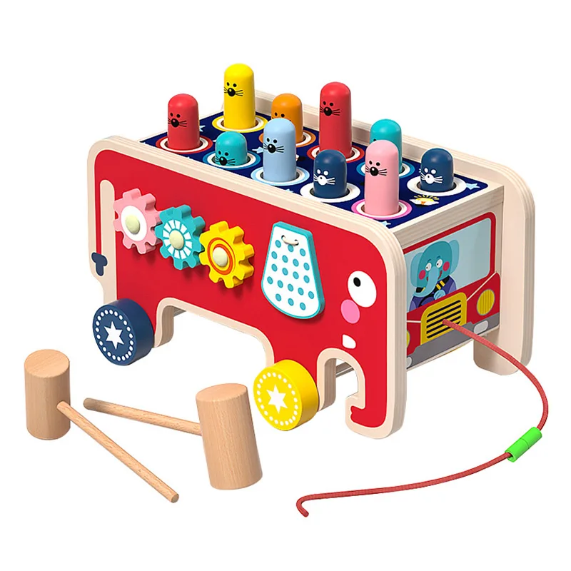 Babytoys Bebe Peuter Kids Houten Leuk Spel Montessori Activiteit Speelgoed Voor Kinderen Olifant Slaan Whack-A-Mole Hamer Beuken