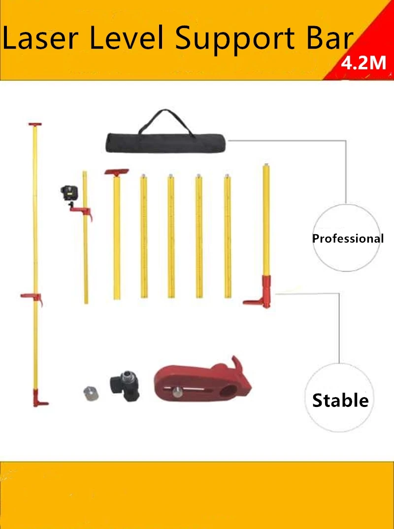 Professional Quality 4.2M Metal Tripod 5/8 and 1/4 Interface Ceiling Extend Bracket for Laser Level